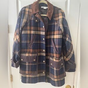 Veronica Beard Navy and Brown Plaid Wool-Blend Jacket